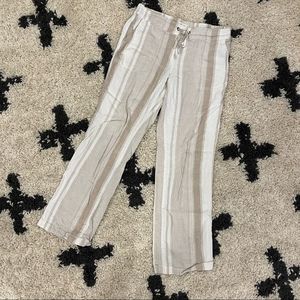 Striped Tie Waist Brown and Cream Linen Pants